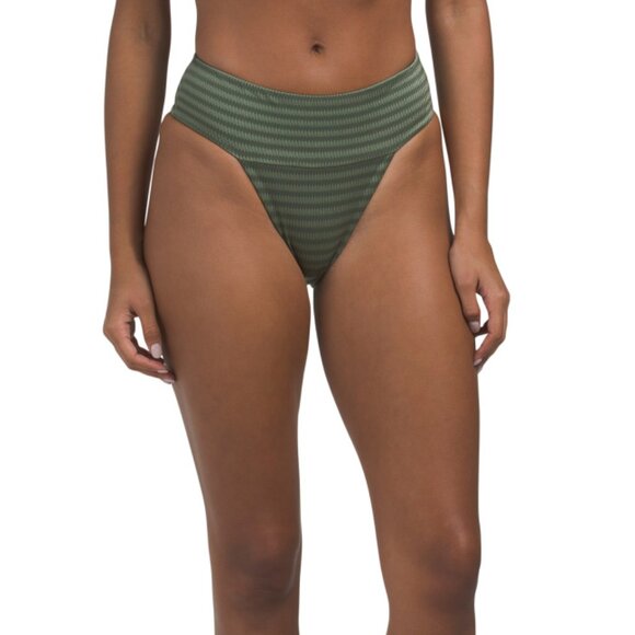 PQ SWIM Olive Banded High Waist Swim Bottoms - Picture 1 of 2